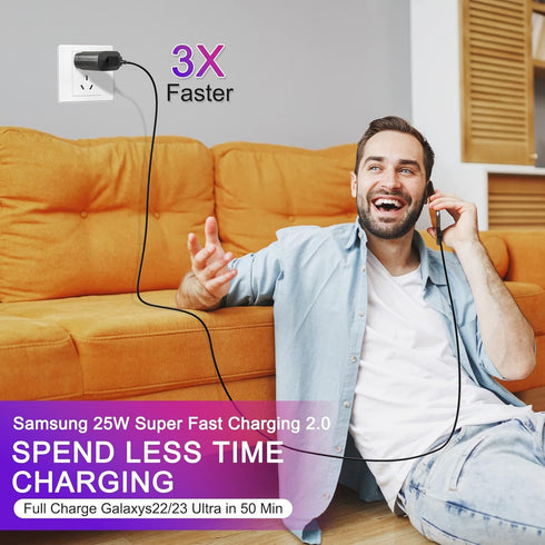 for Samsung USB-C Super Fast Charging Wall Charger - 25W PD Charger Adapter with Type-C Cable(5ft) for Samsung Galaxy S25 S24 S23 S22 Ultra Plus S...