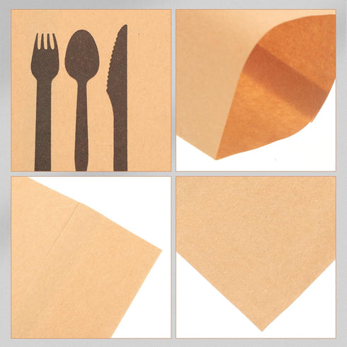 Brown Kraft Paper Bags 100pcs Disposable Silverware Flatware Paper Sleeves Kitchen Cutlery Utensils Holder for Christmas Party Table Decorations S...
