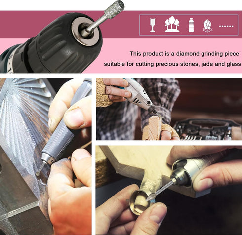 Diamond Burr Set for Dremel, Rotary Tool Grinding Cutting Wheel Stone Glass Tile Jewelry Engraving Rock Etching Masonry 1/8” Die Grinder Carving C...