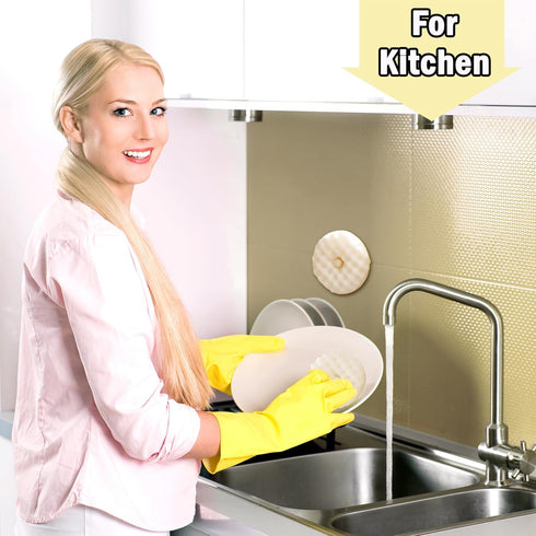 4-Pack Kitchen Dish Sponges with Two Suction Cup Holders - Dual-Sided Scrubbers for Non-Scratch Cleaning, Absorbent and Quick Drying...