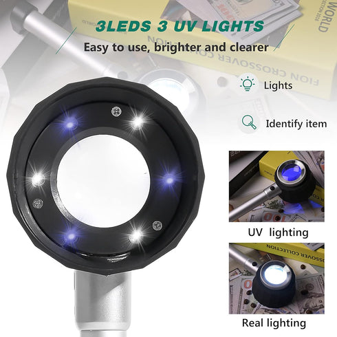 30X Handheld Magnifier with 6 Light, Jeweler Loupes Lighted Magnifying Glass-USB Rechargeable for Seniors Reading Coins Crafts Jewelry Hobbies...