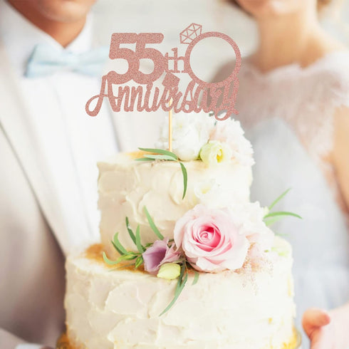 Sumerk 55th Anniversary Cake Topper,13PCS Rose Gold Glitter Cake Toppers Cake Decorations Set for 55th Wedding Anniversary Celebration Party...
