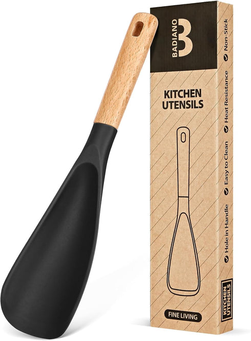 Cooking Spoon for Nonstick Cookwares, Great for Cooking and Serving Durable BPA-Free Matte Silicone, Wood Handle Spoon for Mixing, Scoop, and Scra...