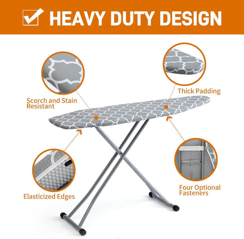 Ironing Board Cover and Pad 15x54 inch Standard Size Ironing Board Cover with Elastic Edge 4 Fasteners, Thick Padding, Heat Reflective, Scorch Res...