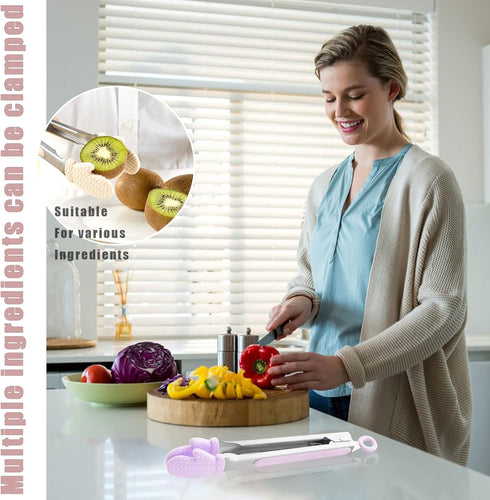 2Pcs Silicone Cooking Utensils with Non-Slip Handles - Salad Tongs, Silicone-Tipped Tongs for Cooking and Serving Food - Perfect Salad Tongs for S...