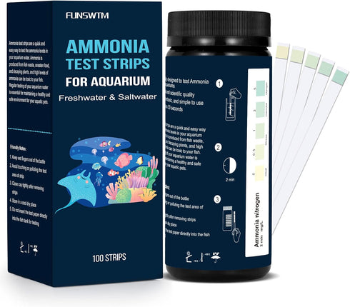 Ammonia Test Kit for Aquarium Freshwater: 100 Counts Aquarium Ammonia Test Strips for Fish Tank Ammonia Tester for Aquarium Pond - Testing for Amm...