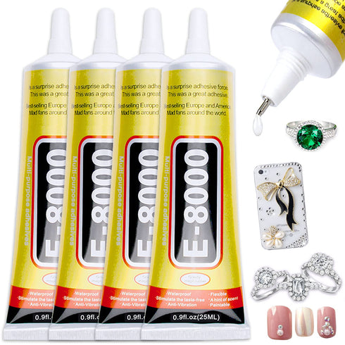 4pcs X 25ML E8000 Glue Clear Jewelry Metal Glue, Upgrade Clear E-8000 Glues Paste Transparent Liquid Fusion Fabric Glue for Phone Repair, Glass, W...