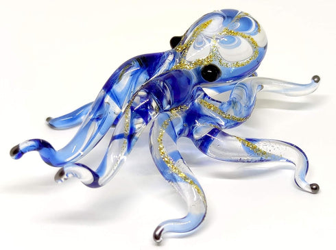 Octopus Miniature Figurines Animals Hand Blown Color Glass Art Collectible Gift Decorate 3.25" (Blue Tone)...