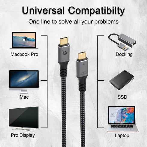 VCOM USB 4 Cable 240W for Thunderbolt 4 Cable 4ft 40Gbps Cable with 8K@60Hz 5K@60Hz or Dual 4K Video USB-C for Thunderbolt 3/4, Dell, iPad Air 4, ...