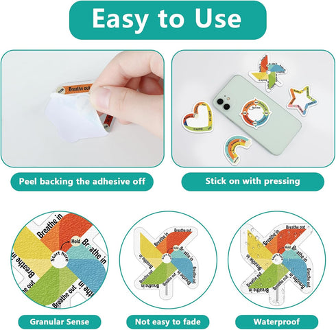 ZOiiWA 48 Pcs Breath Calm Anxiety Sensory Stickers Reusable Textured Tactile Rough Calming Stickers Adhesive Sensory Strips for School Office Clas...