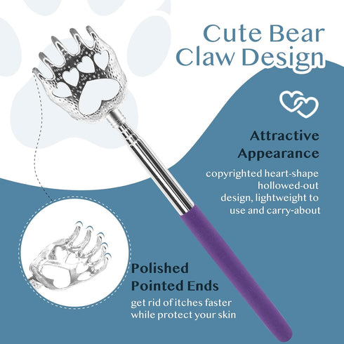 (4-Pack) Portable Extendable Telescopic Bear Claws Metal Back Scratchers/Hand Massager/Backslap with Rubber Handles...