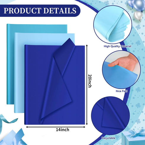 30 Sheets Blue Tissue Paper for Packaging Gift Bags Decoration, Gift Wrap Tissue Paper Bulk for Weddings Birthday DIY Project Christmas Independen...
