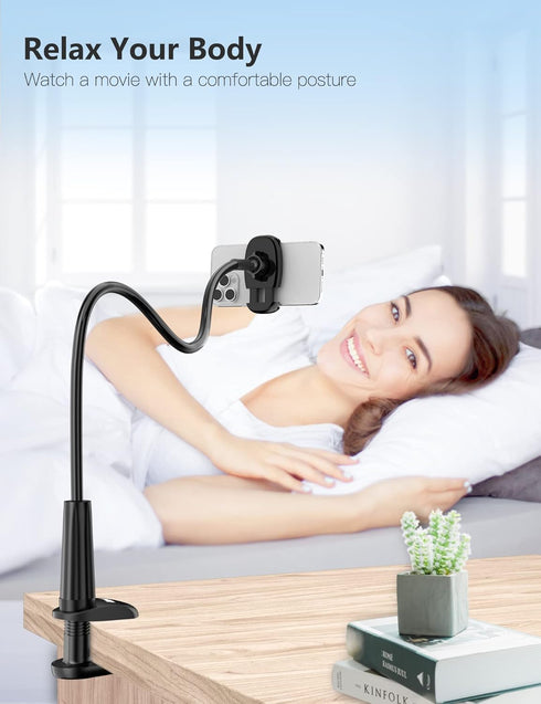 Tryone Gooseneck Phone Holder Stand for Bed Flexible Arm Adjustable Cell Phones Mount Clamp on Desk Bedframe Compatible with iPhone 14 Pro Max 13 ...
