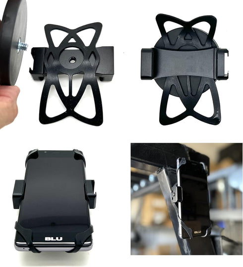 Heavy Duty Magnetic Mount Aluminum Smartphone Holder w/Security Tether for Smartphones *Best for Motorcycle Snow Mobile Forklift Pillar Gym Workou...