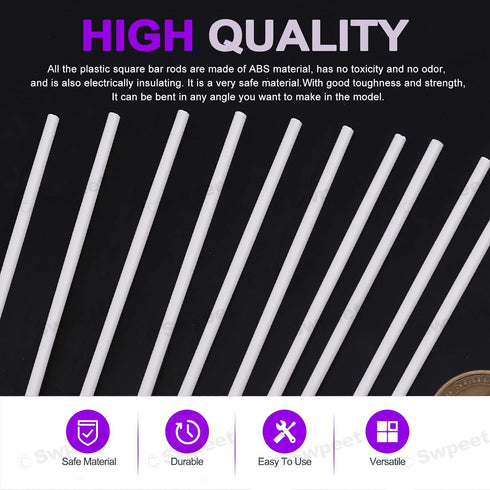 Swpeet 15Pcs Milkly Plastic Rods Assortment Kit, Diameter 3mm Length 250mm Material ABS Round Stick Round Solid Bar DIY Model for DIY Toys Buildin...