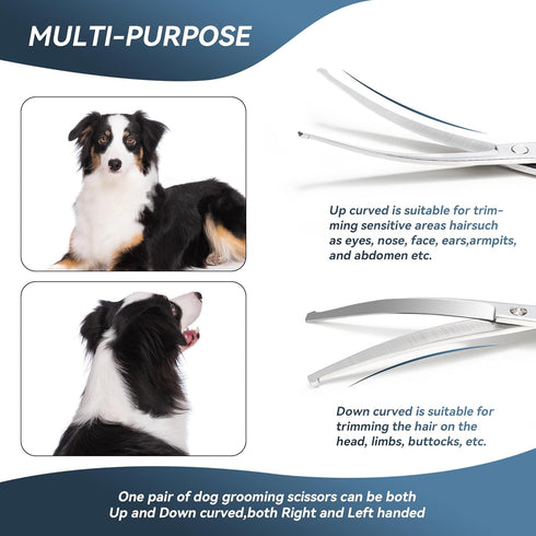 Dog Grooming Scissors with Safety Rounded Tips, Professional 4 in 1 Pet Grooming Scissors Kit with Curved Dog Scissors for Grooming, Chunker Shear...