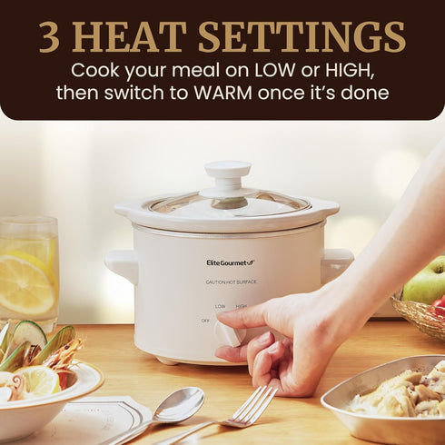 Elite Gourmet MST-250XW Electric Slow Cooker Ceramic Pot Adjustable Temp, Entrees, Sauces, Stews & Dips, Dishwasher Safe Glass Lid & Crock...