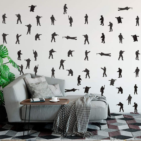 48PCS Military Wall Stickers for Boys Bedroom, Army Soldier Decals with Seals, Infantry, Snipers, Stormtroopers, Artillery Figures, Vinyl Removabl...
