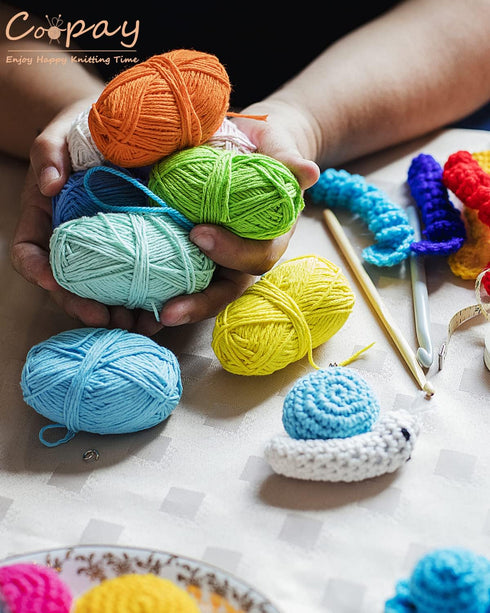 Coopay 25gx18 Colors Crochet Yarn Pack with Crochet Hooks (3mm+4mm), 1377yd Acrylic Yarn for Crochet Animal Kit, Multicolor Yarn Set 4ply Soft Yar...