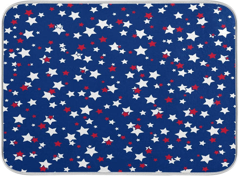 USA Patriotic Stars Memorial Dish Drying Mat 18 X 24 Inch Red Blue White Independence Day Dry Dishes Pads Tableware Mats Protector for Kitchen Cou...