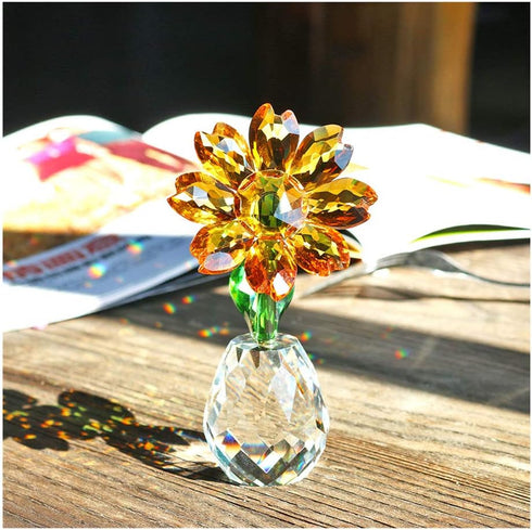 Qf QFkris Crystal Sunflower Figurine Table Crystal Flower Collectible Ornament Home Decoration Souvenir Gifts (Sunflower) for Women...