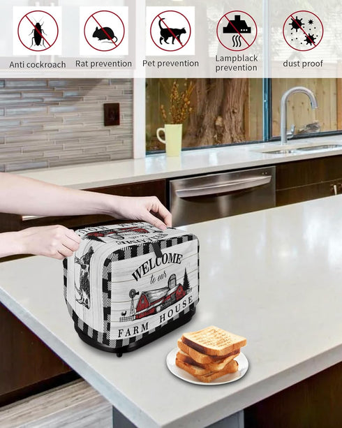 Welcome to Our Farm House Toaster Cover 4 Slice, Large Kitchen Appliance Covers, Black and White Checkered Toaster Oven Cover with Loop, Bread Mac...