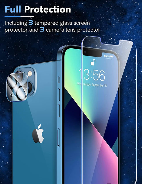 LK 3 Pack iPhone 13 Screen Protector with 3 Pack Camera Lens Protector, Easy Install, HD Clarity, Touch Sensitive, 9H Hardness Tempered Glass for ...