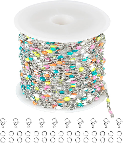 UMAOKANG 16.4 Feet Stainless Steel Chain for Jewelry Making Dainty Chain Necklace for Women Colorful Enamel Link Chain with Jump Rings and Lobster...