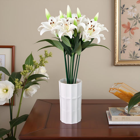 3 Pack 30" Extra Long Artificial Tiger Lily Flowers, Real Touch Latex Petals, Green & White Bouquet for All-Season Home Decor and Wedding...