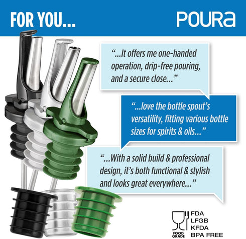 3-in-1 Liquor Pour Spout | Olive Oil Spout with Built-in Caps for Optimal Fly and Dust Protection - Dishwasher Safe, Hygienic Alcohol Speed Spouts...