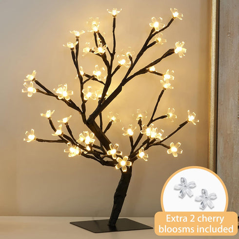 PEIDUO 17.5 Inch Lighted Cherry Blossom Tree, 48 Warm White Lights Plug in Adapter, Light up Bonsai Tree for Christmas Indoor Home Bedroom Living ...