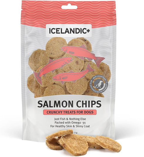 Icelandic+ Fish Chips: Salmon 2.5oz - Dog Treats, for Medium-Large Dogs, Natural 2 Ingredient Air-Dried Crunchy Treats...