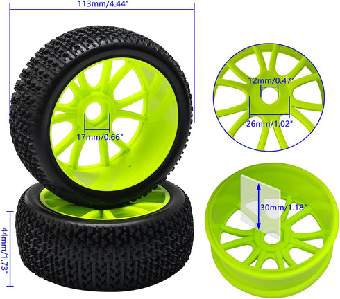 4PCS 17mm Hub Wheel Rim & T Grain Tires for HSP 1:8 Off-Road RC Car Buggy Tyre Yellow...
