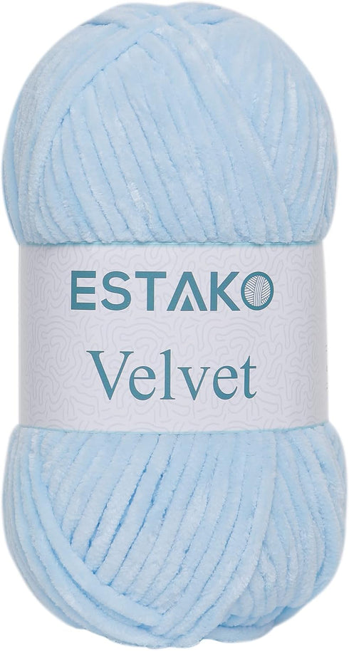 Estako Velvet Chenille Blanket amigurumi Yarn for Crocheting and Knitting Super Bulky 100 gr (132 yds) (1220 - Blue)...