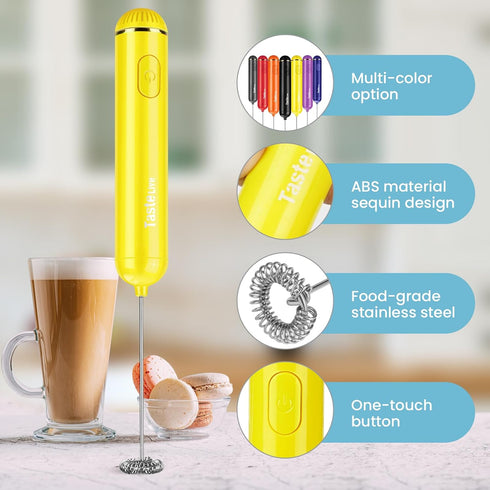 Handheld Milk Frother, Battery Operated Electric Foam Maker and Mixer for Drinks (Yellow)...
