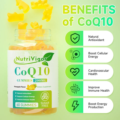 CoQ10 Gummies, Coenzyme Q10 Supplement 200mg, High Absorption CoQ10 Supplement for Cellular Energy and Immune Health, Vegan, Gluten Free, Pineappl...