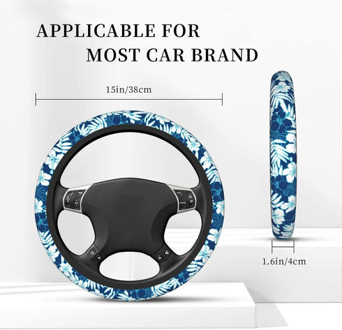 Hawaiian Hibiscus Flower Steering Wheel Cover Non-Slip Auto Steering Wheel Protector Car Accessories Universal Fit 15 Inches for Men Women...