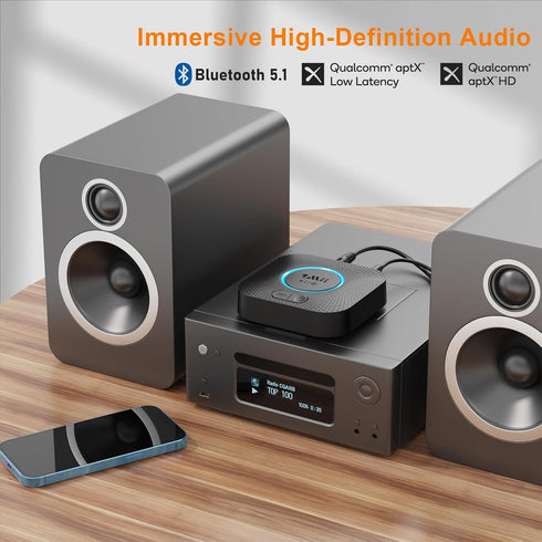 1Mii Bluetooth Receiver, HiFi Wireless Audio Adapter, Bluetooth 5.1 Receiver with 3D Surround aptX HD aptX Low Latency for Home Music Streaming St...