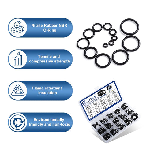 Gelisen 220Pcs Nitrile Rubber O-Rings Kit Thickness 2.4mm 15 Size Universal NBR Metric Washer Gasket Assortment Set for Automotive Faucet Pressure...