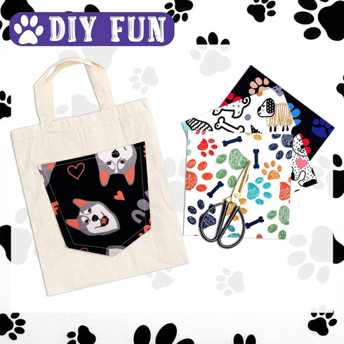 16 Pieces Dog Bone Paws Fabric Paw Print Fabric Retro Fabrics Sewing Fabric Animal Themed Pattern Decorative Fabric Animal Themed Pattern Bone Pri...