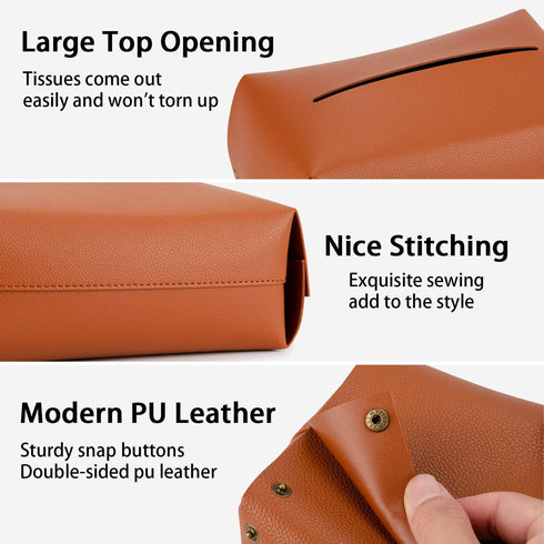 Rectangle Tissue Box Cover: Modern Decorative PU Leather Tissue Box Organizer Holder 9.84"X5.51"X3.86" for Bathroom Vanity Countertop & Night Stan...