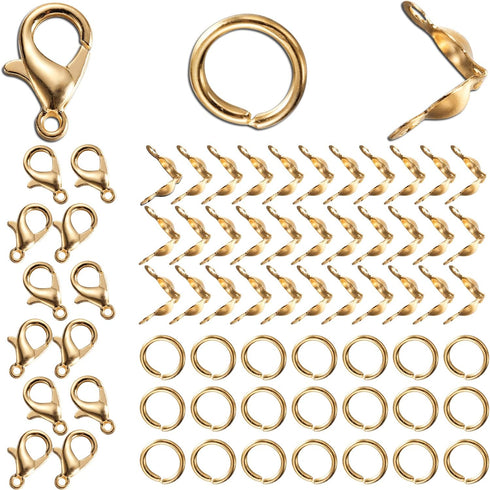 450pcs Jewelry Making Accessories Set Includes 200pcs Open Jump Ring Connectors 200pcs Bead Tips Knot Covers and 50pcs Lobster Claw Clasps for Bra...