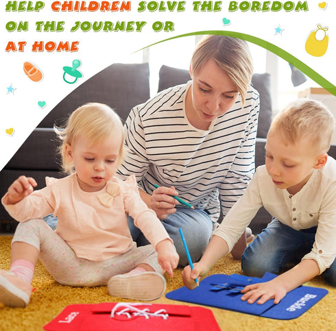 8 Pieces Early Learning Toys Toddlers Learn to Dress Practice Boards Basic Life Skills Busy Board Includes Zip, Snap, Button, Buckle, Lace and Tie...