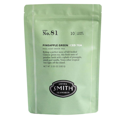Steven Smith Teamaker Pineapple Green Iced Tea No. 81, Refreshing, Caffeinated, Sustainably Grown, Full Leaf Green Iced Tea, 10 Count, 1 Quart Sac...