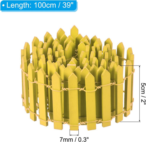 PATIKIL 39" L x 2" H Miniature Fairy Garden Fence, Mini Ornament Wood Picket Fence for DIY Dollhouse Garden, Yellow...