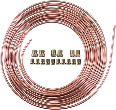 25 Ft. 3/16 OD Copper-Nickel Coated Alloy Brake Line Tubing Kit 3/16" x 25' with Fittings...