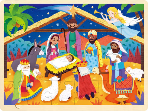 Wooden Nativity Puzzle for Kids 3 Year Old, 24 Piece Puzzles for Kids Ages 3-5 with Puzzle Tray, Nativity Set Christmas Wooden Jigsaw Puzzle for T...