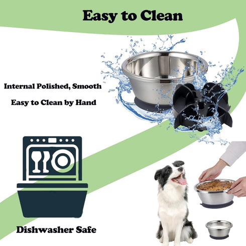 2-in-1 Slow Feeder Dog Bowl with Anti-Slip Silicone Base, 50.7oz, Stainless Steel, for Small to Medium Dogs...