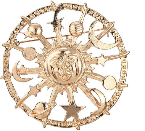 Golden Star Moon Sun Galaxy Rudder Brooch Pin for Couple...