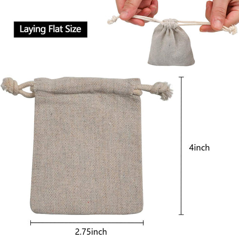 calary 50pcs Double Canvas Drawstring Bag Cotton Pouch Gift Sachet Bags Muslin Reusable Tea Bag 2.75x4 Inch...